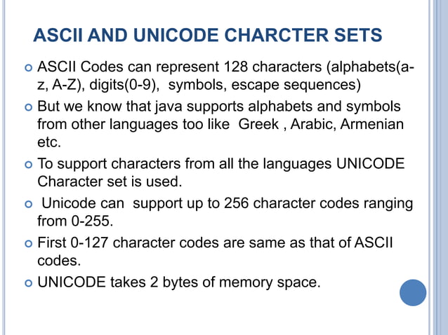 JAVA CHARACTER SETS- FUNDAMENTALS OF JAVA | PPTX