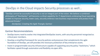 © UnifyCloud LLC All rights reserved
11
DevOps in the Cloud impacts Security processes as well…
Gartner Recommendations
• ...