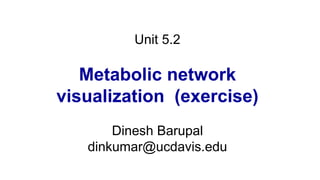 Unit 5.2
Metabolic network
visualization (exercise)
Dinesh Barupal
dinkumar@ucdavis.edu
 