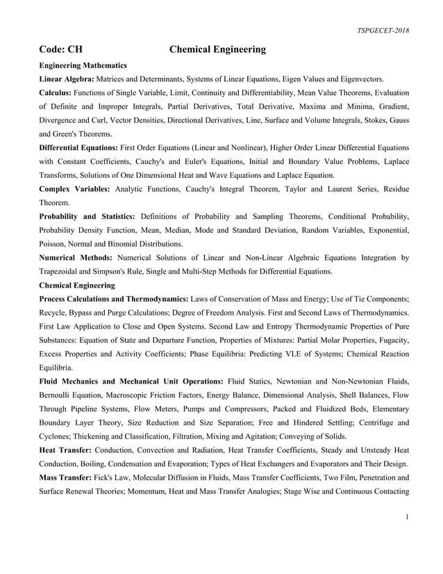 TS PGECET Chemical 2018 Syllabus | PDF