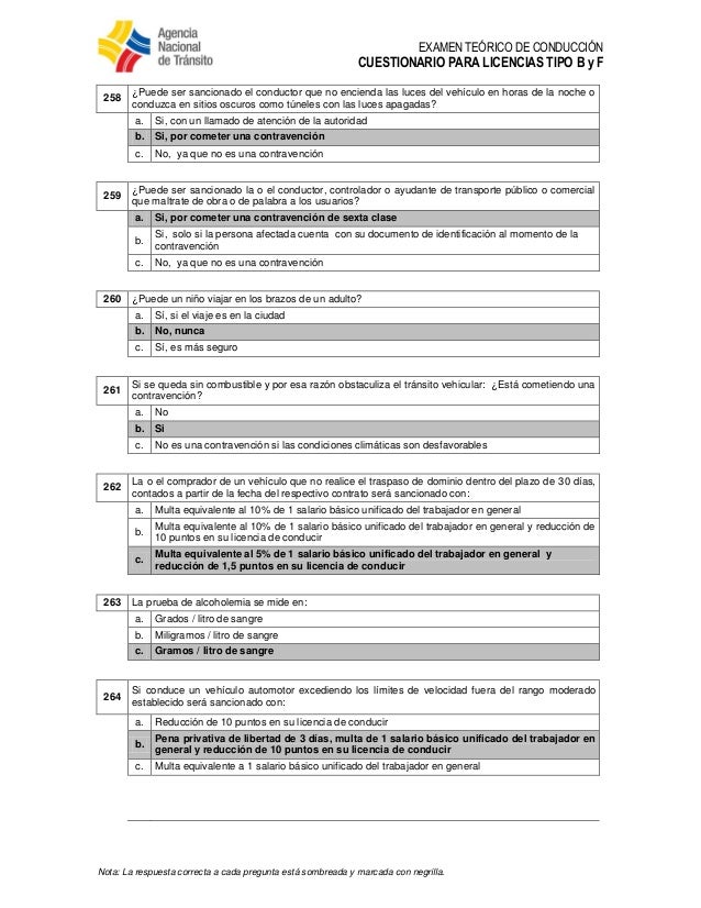 5 Banco De Preguntas Para Licencias Tipo B Y F V5