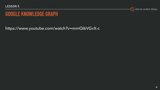 data & content design
LESSON 5
GOOGLE KNOWLEDGE GRAPH
10
https://www.youtube.com/watch?v=mmQl6VGvX-c
 