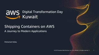 1© 2019 Amazon Web Services, Inc. or its affiliates. All rights reserved | 1© 2019 Amazon Web Services, Inc. or its affiliates. All rights reserved |
Digital Transformation Day
Kuwait
Shipping Containers on AWS
A Journey to Modern Applications
Mohamed Heiba
 