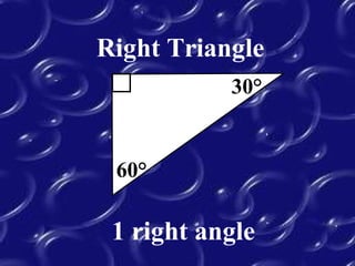 Right Triangle
1 right angle
60°
30°