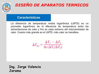 DISEÑO DE APARATOS TERMICOS
Ing. Jorge Valencia
Jarama
 