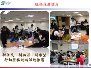 服務推廣運用




新住民．新職涯．新希望
行動服務巡迴活動推廣
                 21
 