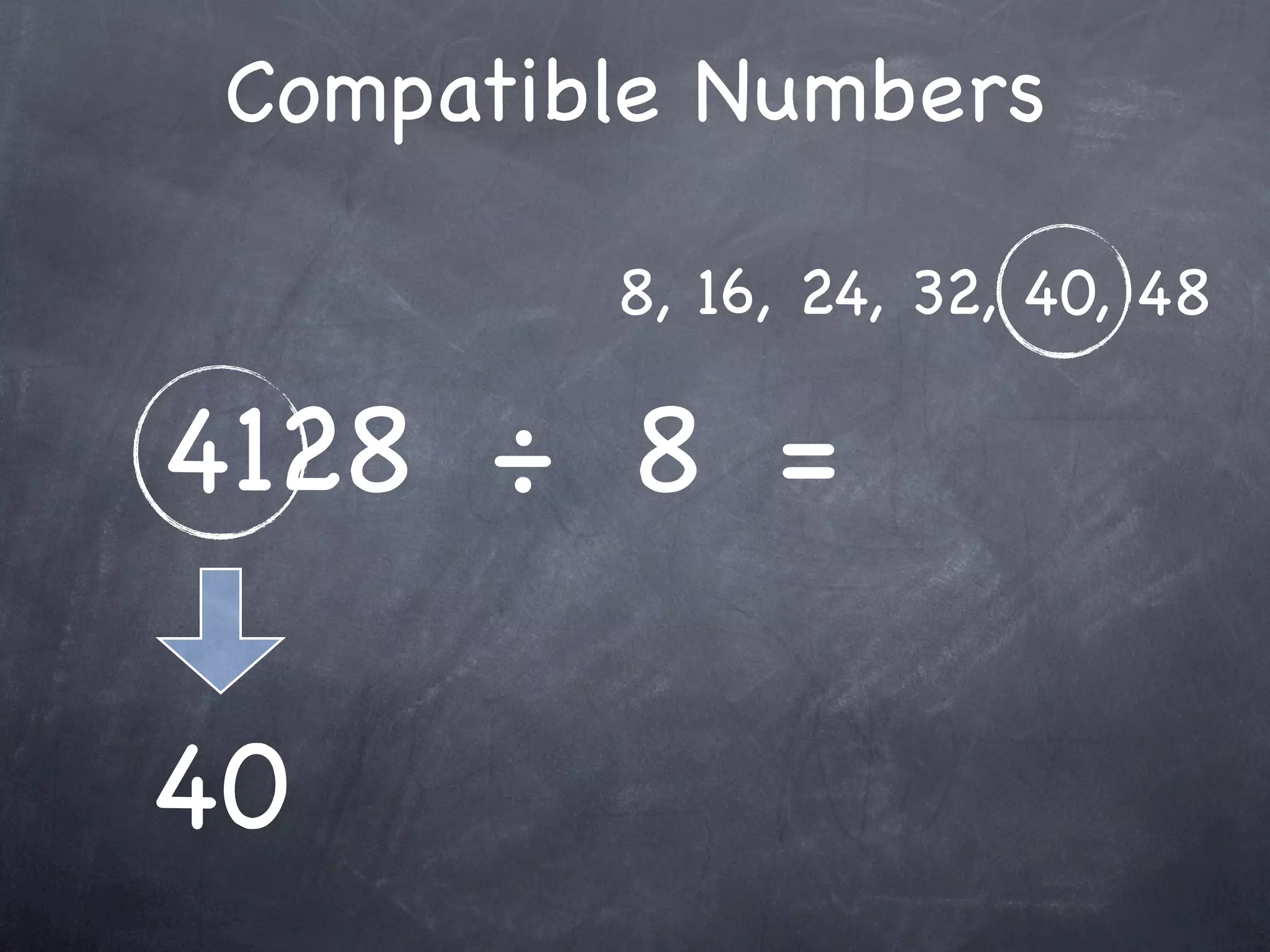 Compatible Numbers

         8, 16, 24, 32, 40, 48

4128 ÷ 8 =

40
 