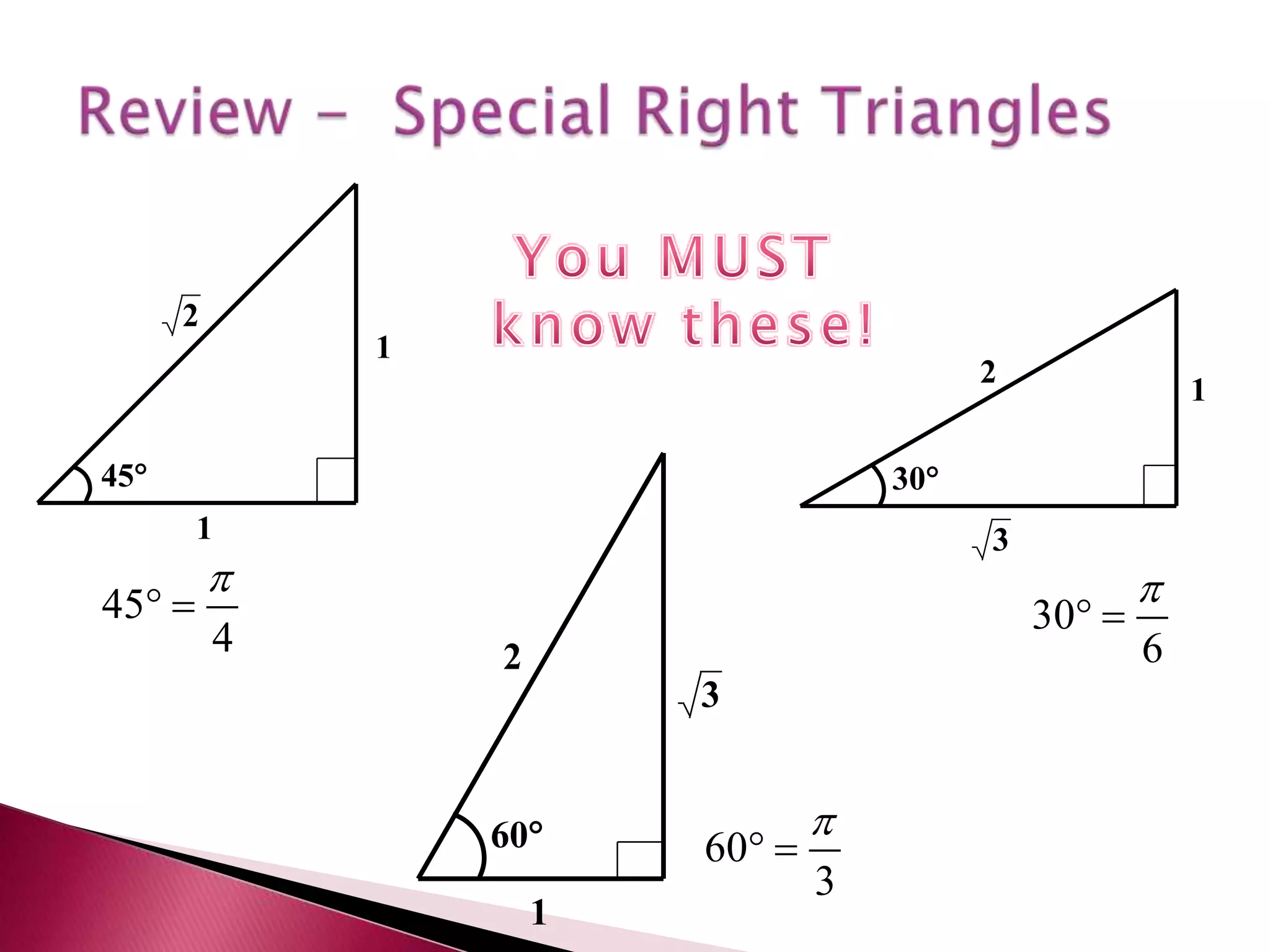 Review -  Special Right TrianglesYou MUST know these!