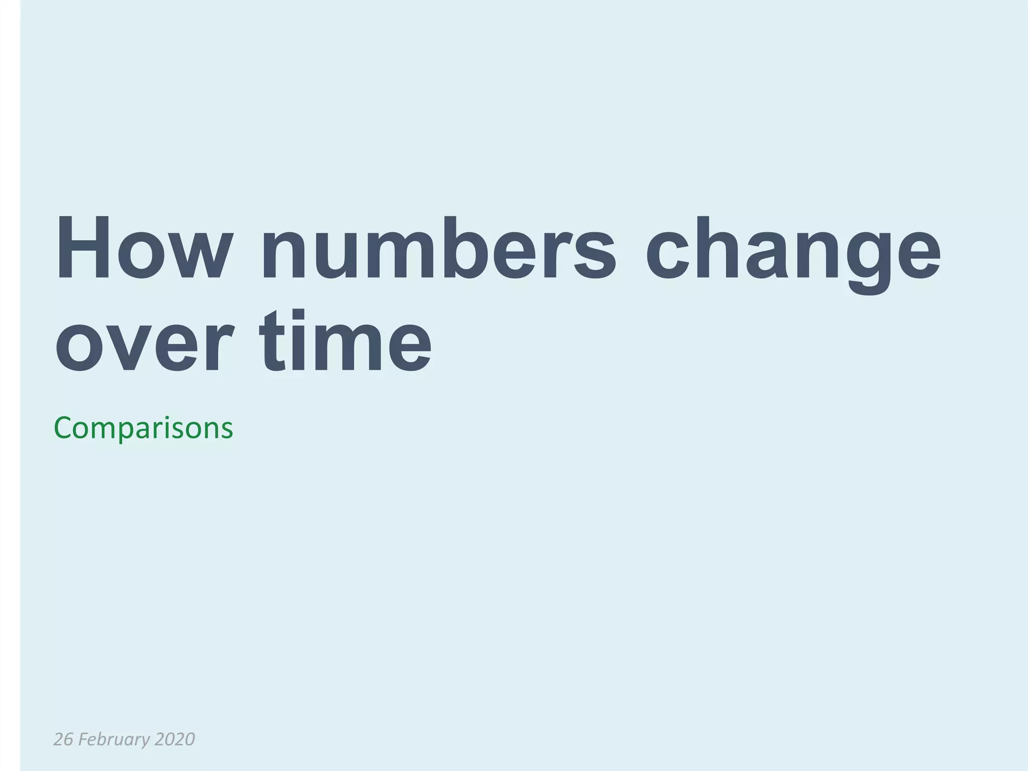 How numbers change
over time
Comparisons
26 February 2020
 