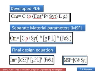 Separate Material parameters [MSF]
Final design equation
Developed PDE
SPPU Pune’ SRES’ Sanjivani College of Engineering Kopargaon
 