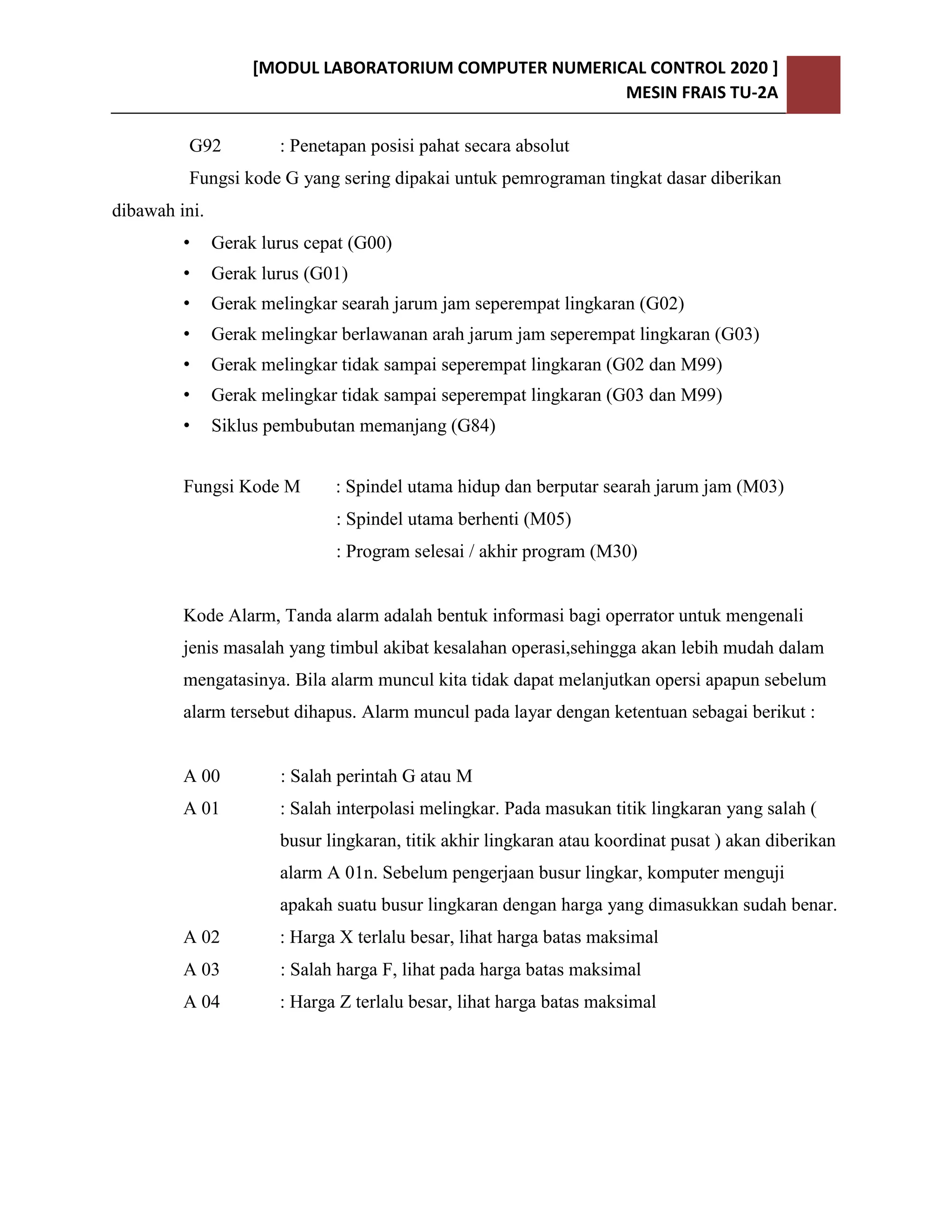 Modul Praktikum Pada Mesin CNC TU 2A 2020 | PDF