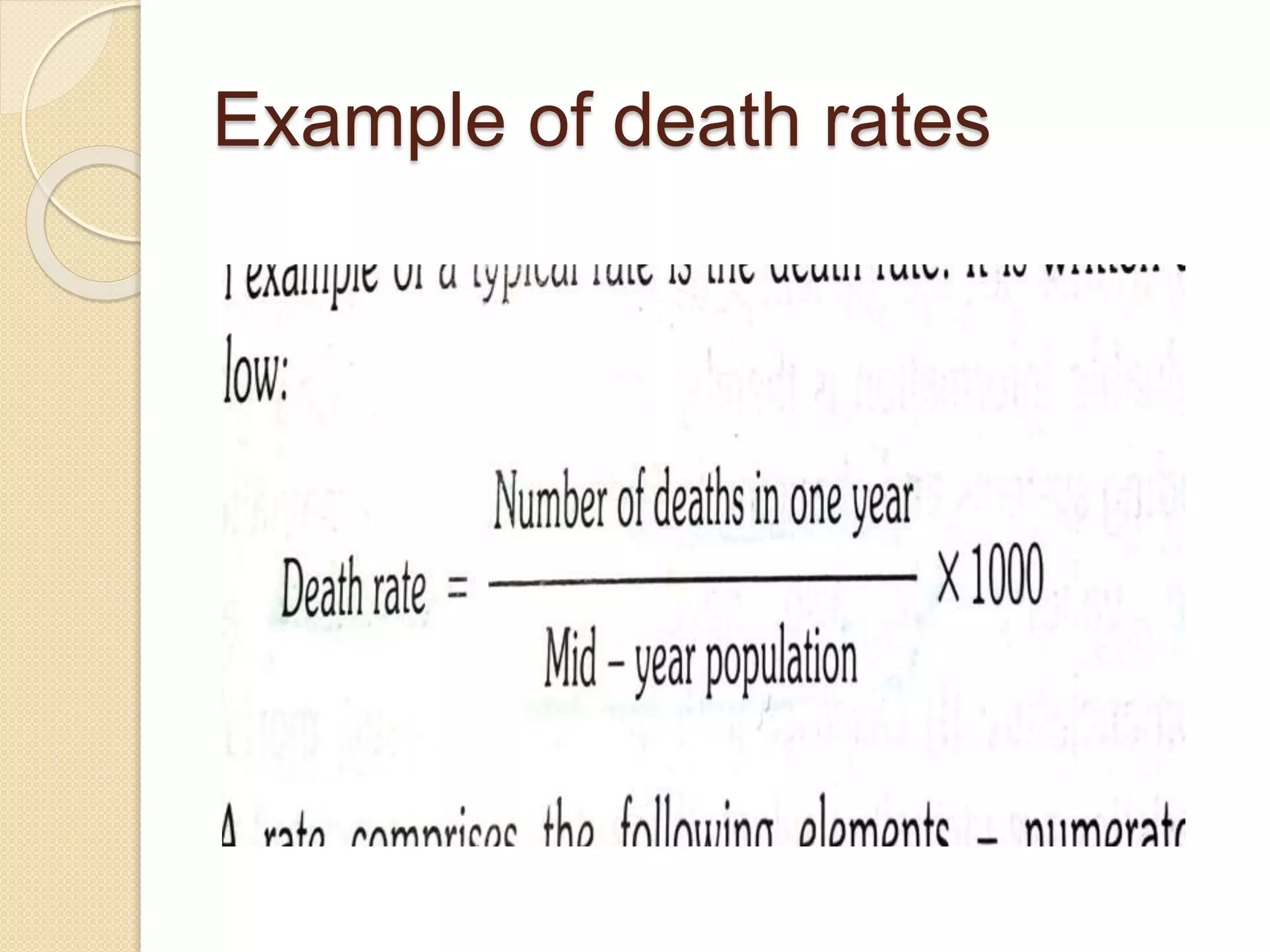Example of death rates
 