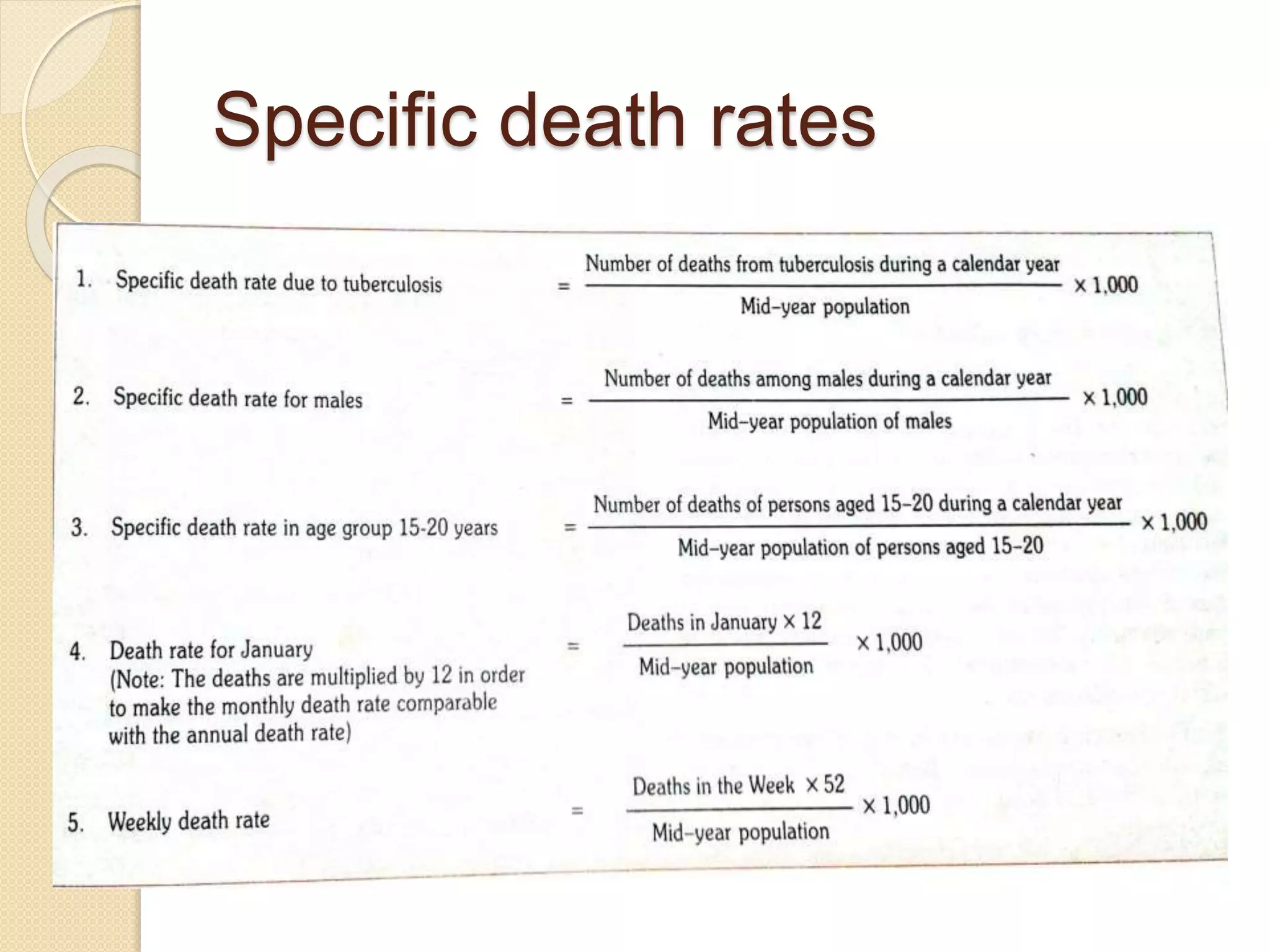 Specific death rates
 