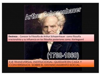 Destreza .- Conocer la Filosofía de Arthur Schopenhauer como filosofía
irracionalista y su influencia en los filósofos posteriores como: Kierkegaard
 