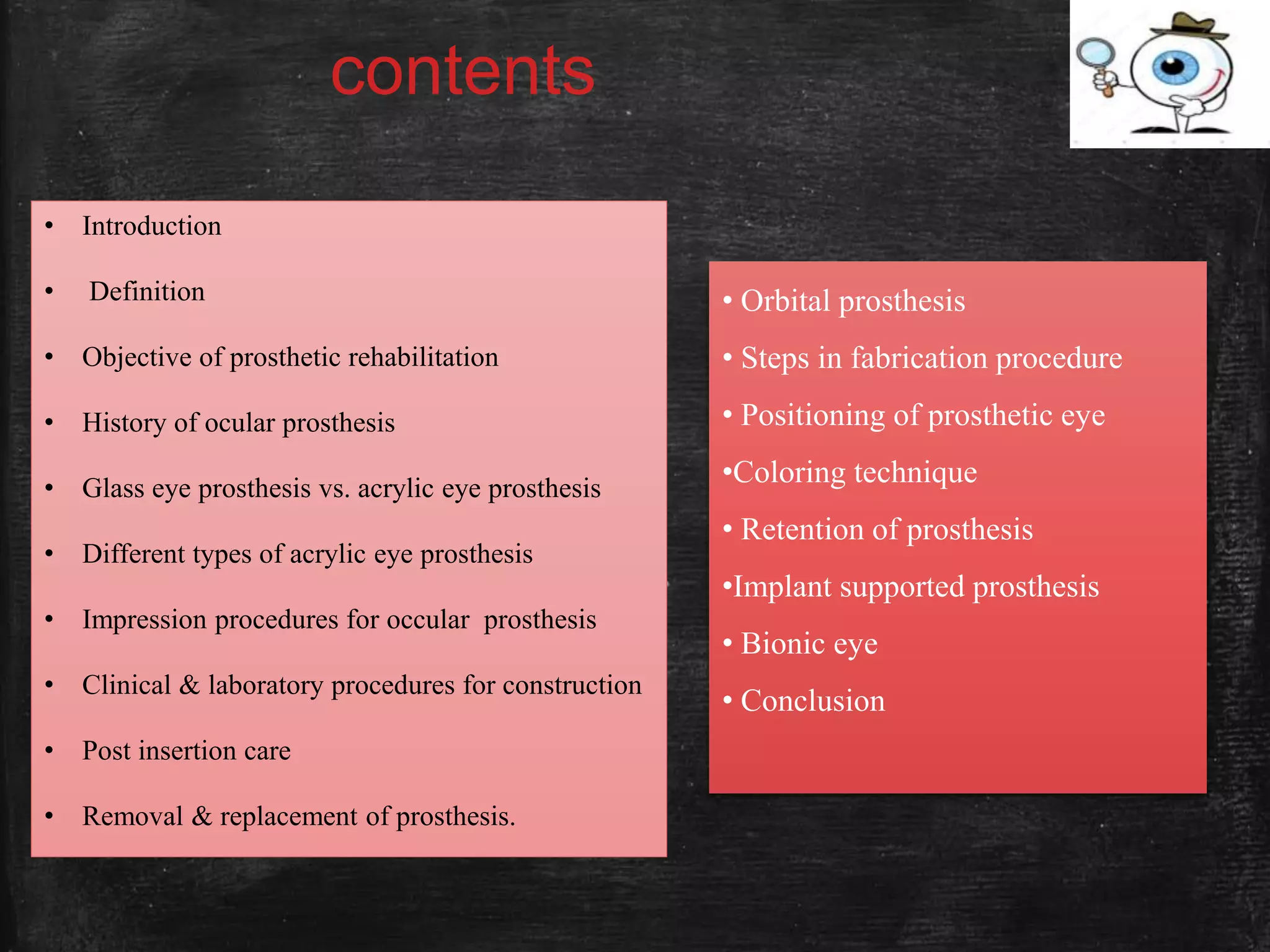 Prothesis Definition Ocular and Orbital prosthesis ANJALI RATHORE | PPTX