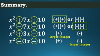 Factoring Quadratic Trinomials | PDF