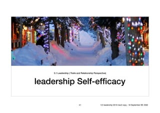 5.1 Leadership ( Traits and Relationship Perspective)
leadership Self-efﬁcacy
41 5.0 leadership 2019 neo2 copy - 18 September BE 2562
 