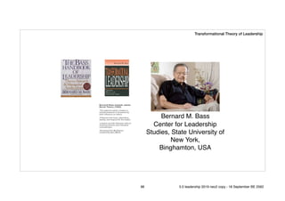 Bernard M. Bass
Center for Leadership
Studies, State University of
New York,
Binghamton, USA
Transformational Theory of Leadership
96 5.0 leadership 2019 neo2 copy - 18 September BE 2562
 