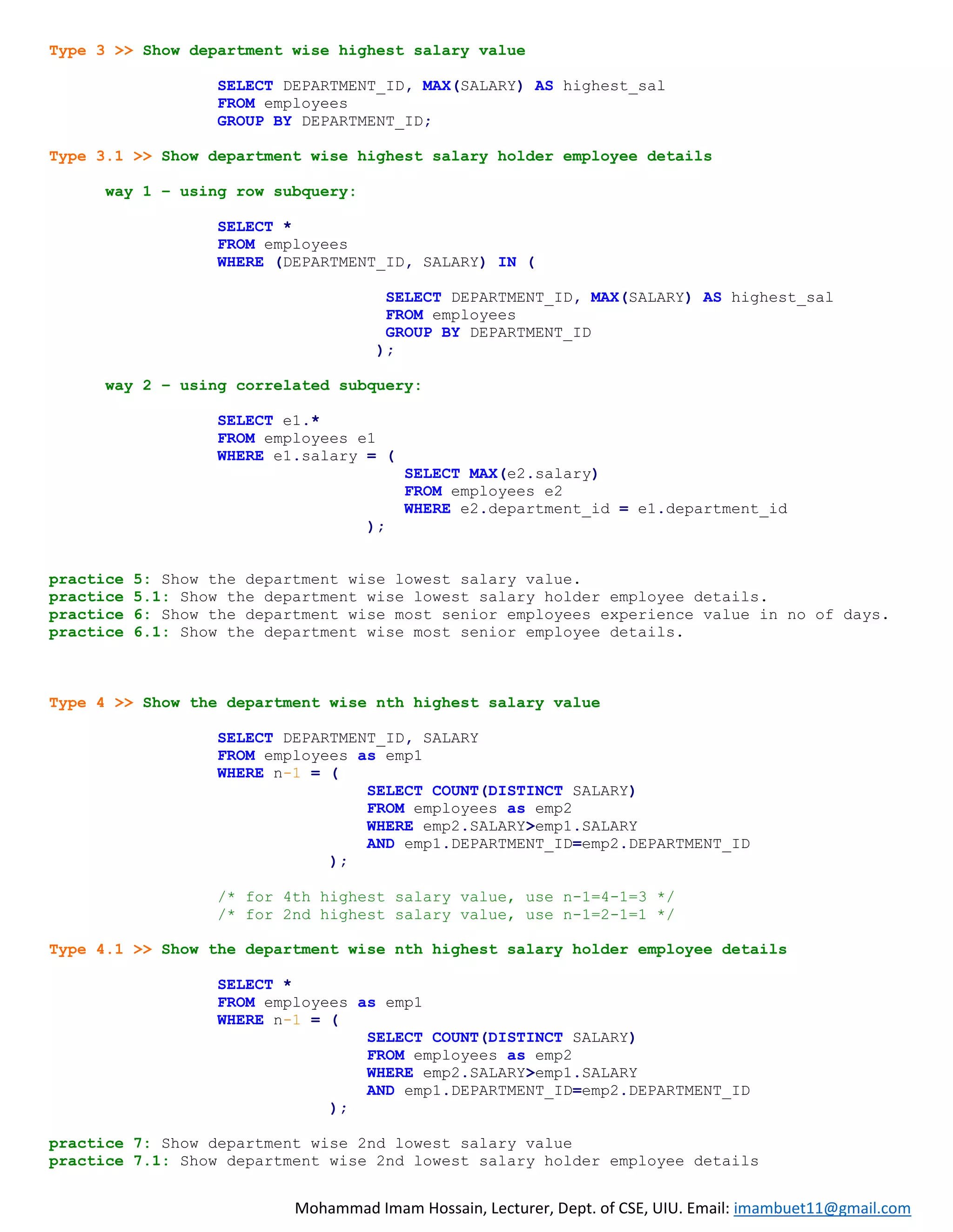 DBMS 6 | MySQL Practice List - Rank Related Queries | PDF | Databases ...