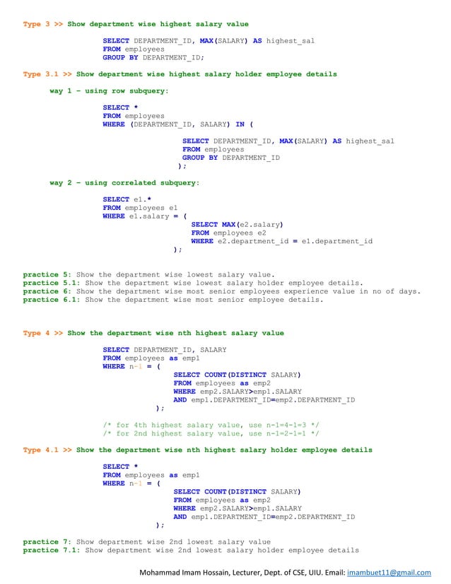 DBMS 6 | MySQL Practice List - Rank Related Queries | PDF