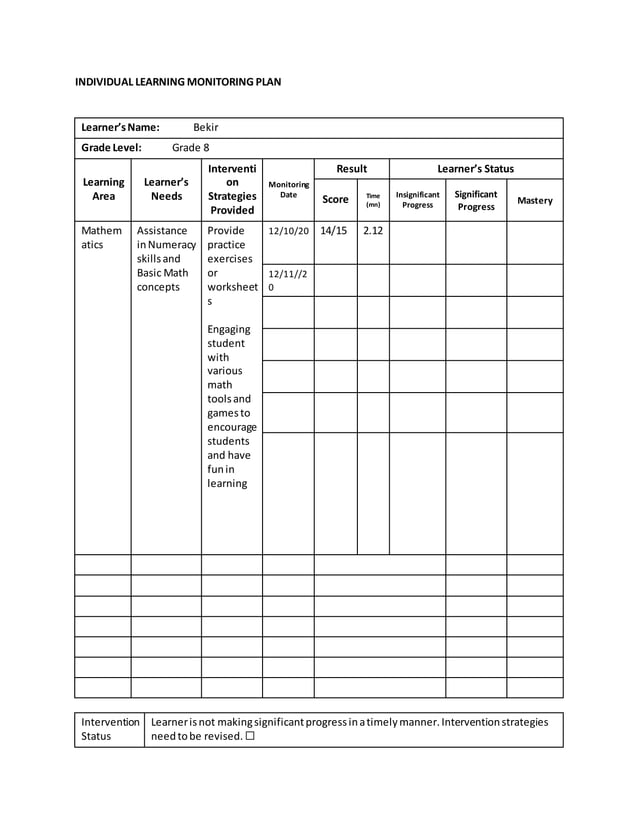 Individuallearningmonitoringplantemplate PDF