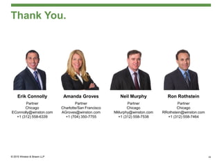 Thank You.
Amanda Groves
Partner
Charlotte/San Francisco
AGroves@winston.com
+1 (704) 350-7755
Ron Rothstein
Partner
Chicago
RRothstein@winston.com
+1 (312) 558-7464
Erik Connolly
Partner
Chicago
EConnolly@winston.com
+1 (312) 558-6339
Neil Murphy
Partner
Chicago
NMurphy@winston.com
+1 (312) 558-7538
44
 