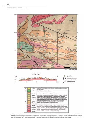 120
GEOPARQUES DO BRASIL / PROPOSTAS · volume I
Figura 5 - Mapa Geológico sobre relevo sombreado da área do Geoparque Pireneus e entorno. (Fonte: folha Pirenópolis parte a
leste do meridiano 49º e folha Jaraguá parte a oeste do meridiano 49º, escala 1: 100.000 (DNPM/CPRM, 1994).
 