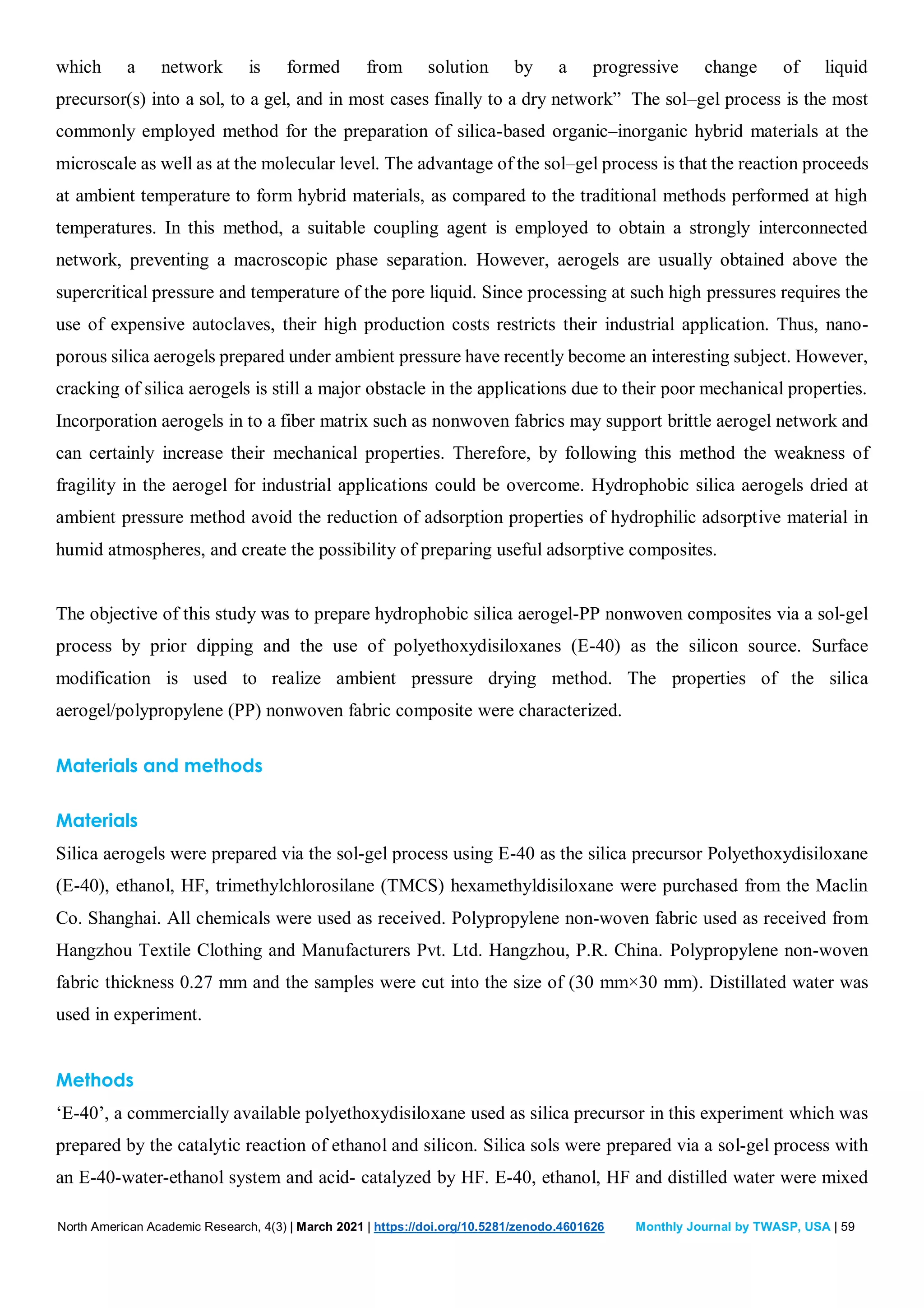 Preparation and Characterization of Silica Aerogel Incorporated ...
