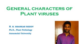 General characters of
Plant viruses
N. H. SHANKAR REDDY
Ph.D., Plant Pathology
Annamalai University
 
