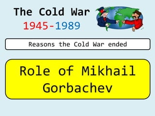 The Cold War
1945-1989
Role of Mikhail
Gorbachev
Reasons the Cold War ended
 