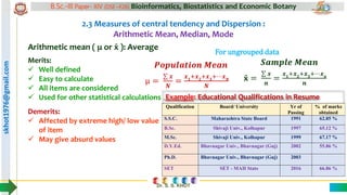 5. Biostatistics central tendency mean, median, mode for ungrouped data ...