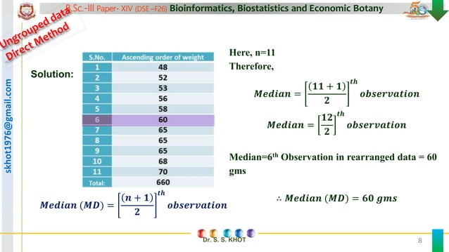 5. Biostatistics central tendency mean, median, mode for ungrouped data ...