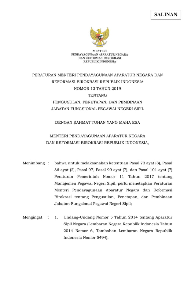 5. permenpan nomor 13 tahun 2019