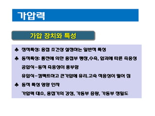 가압력
가압 장치와 특성
♣ 정적특성: 용접 조건상 설정하는 일반적 특성

♣ 동적특성: 통전에 의한 용접부 팽창,수축, 압괴에 따른 즉응성
공압식-동적 즉응성이 풍부함
유압식-컴팩트하고 큰가압에 유리.고속 적응성이 떨어 짐
♣ 동적 특성 영향 인자

가압력 대소, 용접기의 강성, 가동부 중량, 가동부 정밀도

 