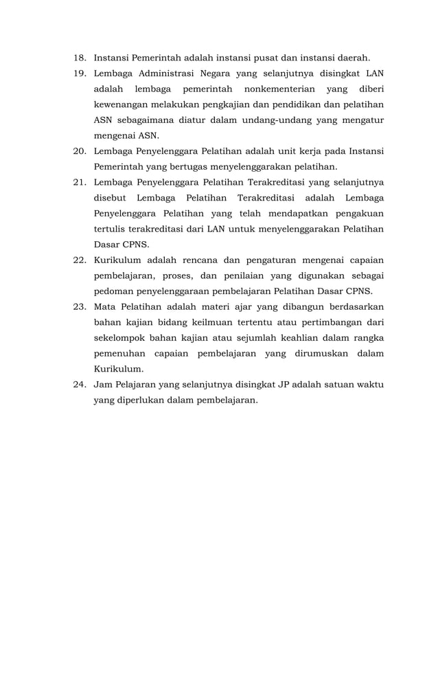 Keputusan Kepala LAN Kurikulum Latsar CPNS