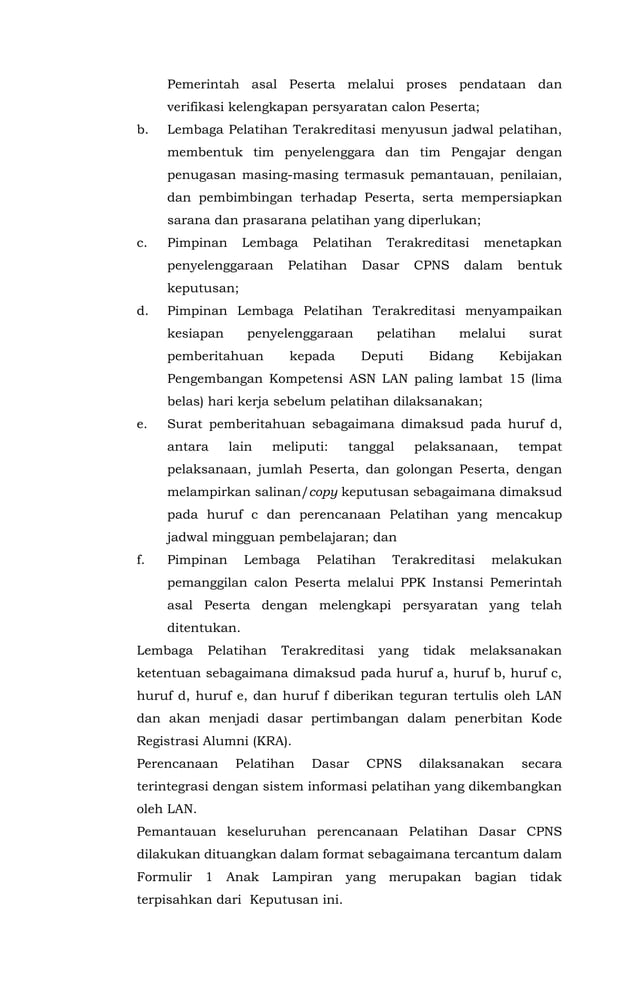 Keputusan Kepala LAN Pedoman Penyelenggaraan Latsar CPNS