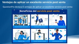 Ventajas de aplicar un excelente servicio post venta
QuestionPro destaca 6 ventajas de aplicar un excelente servicio post venta:
 