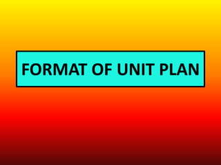 FORMAT OF UNIT PLAN
 