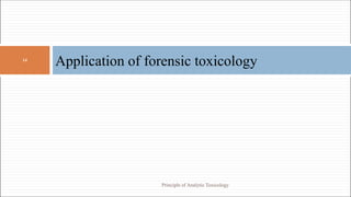 Application of forensic toxicology
14
Principle of Analytic Toxicology
 