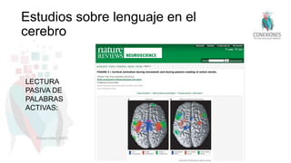Estudios sobre lenguaje en el
cerebro
LECTURA
PASIVA DE
PALABRAS
ACTIVAS:
Pulvermüller, 2005)
 