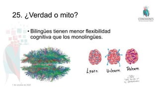 25. ¿Verdad o mito?
• Bilingües tienen menor flexibilidad
cognitiva que los monolingües.
1 de octubre de 2022
 