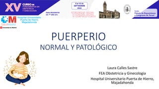 PUERPERIO
NORMAL Y PATOLÓGICO
Laura Calles Sastre
FEA Obstetricia y Ginecología
Hospital Universitario Puerta de Hierro,
Majadahonda
 