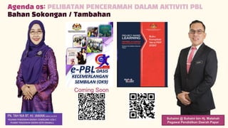 Agenda 05: PELIBATAN PENCERAMAH DALAM AKTIVITI PBL
Bahan Sokongan / Tambahan
Suhaimi @ Suhaini bin Hj. Matshah
Pegawai Pendidikan Daerah Papar
Coming Soon
 