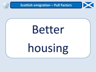 Better
housing
Scottish emigration – Pull Factors
 