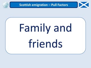 Family and
friends
Scottish emigration – Pull Factors
 