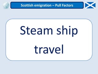 Steam ship
travel
Scottish emigration – Pull Factors
 