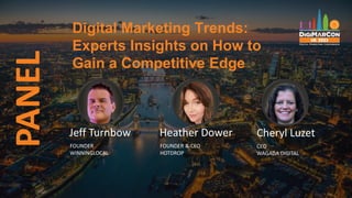 Digital Marketing Trends:
Experts Insights on How to
Gain a Competitive Edge
Jeff Turnbow
FOUNDER
WINNINGLOCAL
Heather Dower
FOUNDER & CEO
HOTDROP
Cheryl Luzet
CEO
WAGADA DIGITAL
PANEL
 