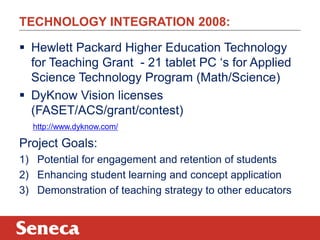 TECHNOLOGY INTEGRATION 2008:

 Hewlett Packard Higher Education Technology
  for Teaching Grant - 21 tablet PC „s for App...