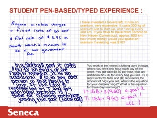 STUDENT PEN-BASED/TYPED EXPERIENCE :
 