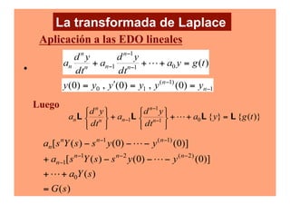 Aplicación a las EDO lineales
•
Luego
La transformada de Laplace
 